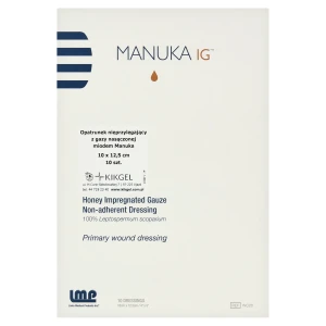 Manuka Ig, sterylny, nieprzywierający opatrunek nasączony miodem Manuka, 10 cm x 12,5 cm, 1 sztuka